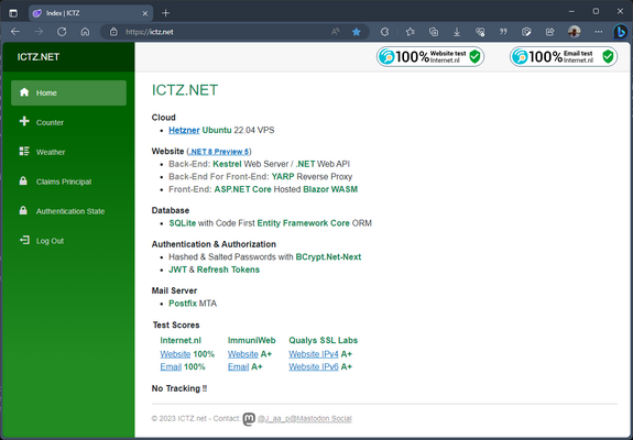 Screenshot of home page of ICTZ/NET