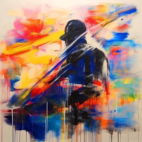beautiful painting, abstract, detailed, shadows, baseball player