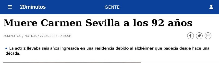Fallece Carmen Sevilla
Titulares 20Minutos 2023 Jun.27