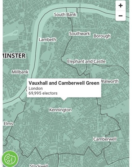 Boundary map Vauxhall and Camberwell Green