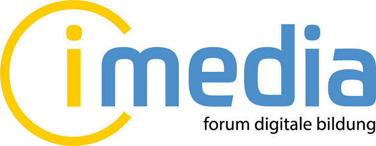 Logo Schriftzug iMedia forum medienbildung, gelbes i mit Dreiviertelkreis