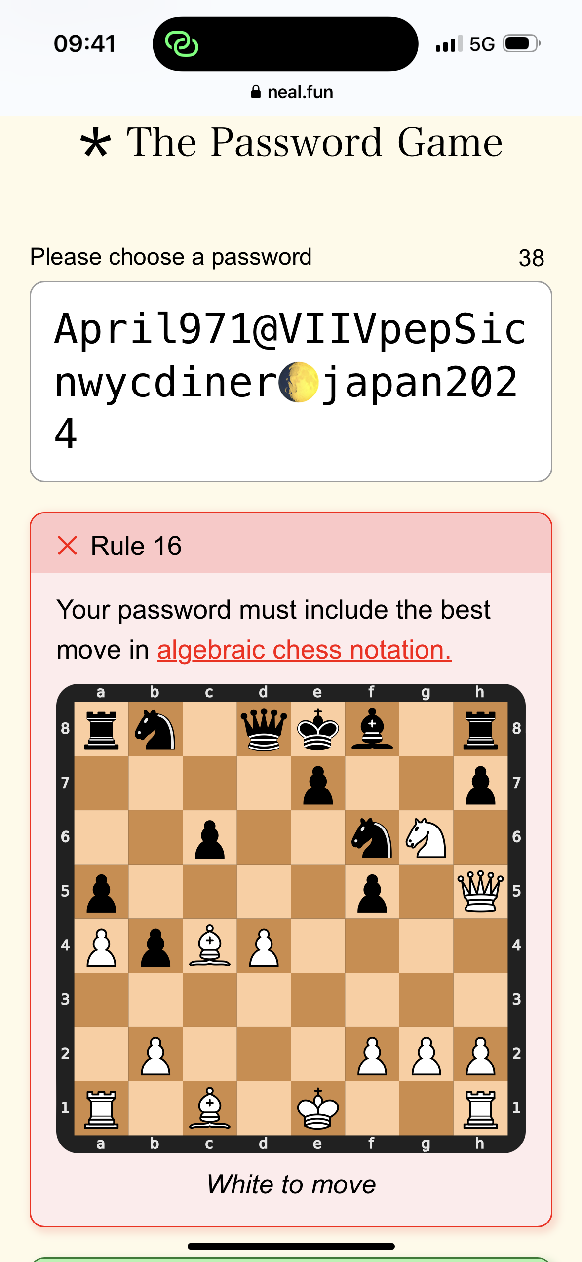 Calculate the Best Move in Algebraic Chess Notation: The Password