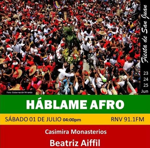 #NoTeLoPuedesPerder Este sábado #1Julio a las 4:00 p.m., el programa Háblame Afro conducido por Beatriz Aiffil y transmitido por RNV Informativa tendrá como invitada a nuestra afrodiputada Demetria Casimira Monasterio Vásquez, conversando sobre la Fiesta de San Juan.
#EmpoderarElPoderPopular 