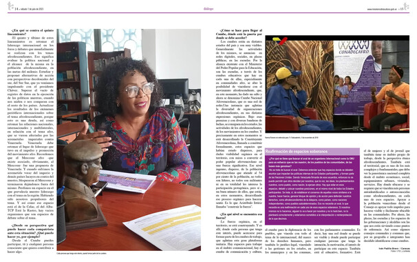 Entrevista realizada por Iván Padilla Bravo a la presidenta de Conadecafro, Marizabel Blanco Sifontes para Todasadentro semanario. (1)
