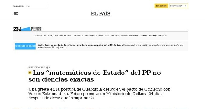 Las matemáticas de Estado
Titulares El País 2023 Jun.30
