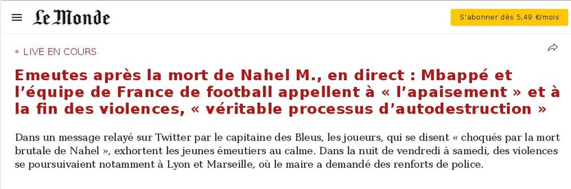 Les titres du Le Monde
2023 juillet 01