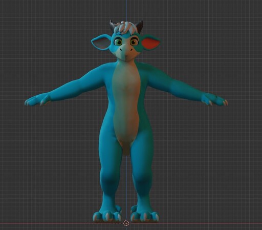 A 3d model of a kobold in a t-pose in the program blender. 