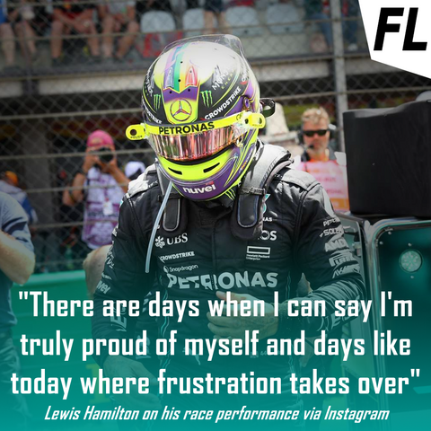 "There are days when I can say I'm truly proud of myself and days like today where frustration takes over", Lewis Hamilton on his race performance via Instagram