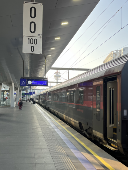 Sunrise at Vienna Hauptbahnhof, RailJet RJX 600 ready for boarding