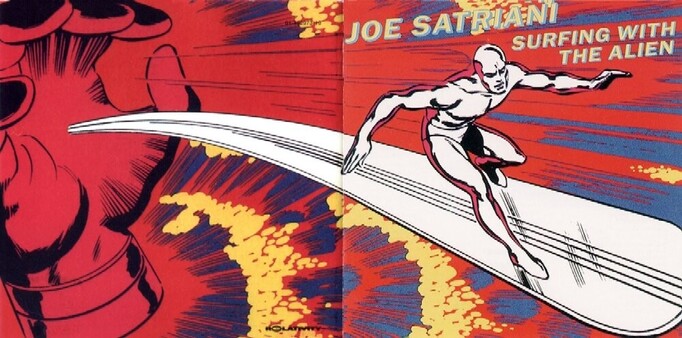 Portada original doble del vinilo en formato L.P. de "Surfin' with the alien" de Joe Satriani.
