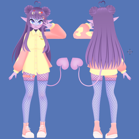 3D Vtuber model of a purple haired alien girl