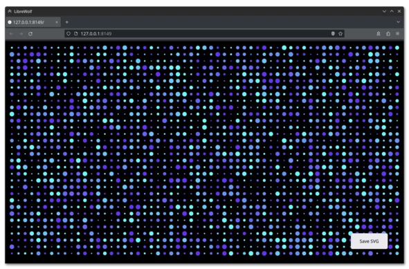 A browser window filled with a grid of circles in different colors and sizes.