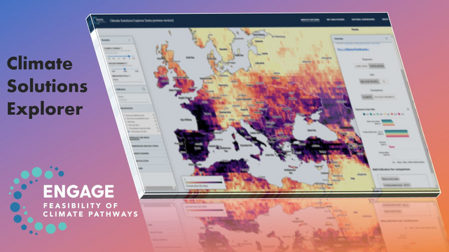 Illustration of the Climate Solutions Explorer, showing a map of climate impacts Europe. Illustration taken from the new, interactive user interface developed by the IIASA ECE Scenario Services team 