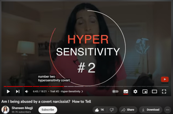 Am I being abused by a covert narcissist?  How to Tell
12,203 views  29 Jun 2023  #toxicity #manipulation #toxicperson
Abuse in Disguise:  Am I Being Abused by a Covert Narcissist?  How to Tell.

Timestamps:
0:00 -  Introduction
0:19 - Definition of Covert Narcissistic Abuse
2:12 - Overt Narcissism VS Covert Narcissism
3:15 - Example of what a Covert Narcissist is Like VS an Overt Narcissist
4:00 - What Makes Covert Narcissism so Dangerous?
5:02 - The Traits of a Covert Narcissist & How to Recognize if You are Being Subjected to Their Manipulation
5:20 - Trait #1 - Passive Aggression
6:41 - Trait #2 - Hyper-Sensitivity
7:07 - Trait #3 - The Tendency to Play the Victim
7:49 - Trait #4 - Manipulation of Emotions
8:52 - How to Recognize Covert Narcissistic Abuse
8:58 - The Cycle of Narcissistic Abuse
9:19 - What the Idealization Phase is Like
10:30 - What the Devaluation Phase is Like
11:17 - What the Discard Phase is Like
13:21 - The Main Tactic of the Narcissist - Gaslighting
14:42 - The Steps to Take When You Realize you are Going through Narcissistic Abuse
14:47 - Step #1 - Get Understanding
15:14 - Step #2 - Start to Pray, and ask God for Wisdom and Guidance
15:47 - Step #3 - Confide in Trusted People
16:23 - Step #4 - Document and Record Everything