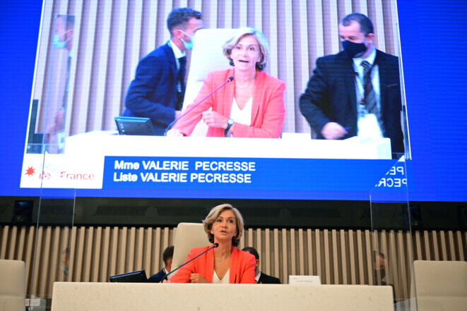 Valérie Pécresse en juillet 2021 à Saint-Ouen, au siège du conseil régional d'Île-de-France. © Photo Martin Bureau / AFP