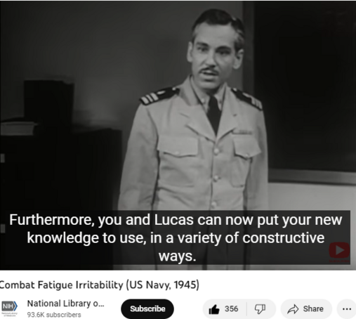 Gene Kelly directs and stars in this wartime naval "training" film. Kelly plays the role of Seaman Bob Lucas, a troubled and angry "fireman" whose ship was sunk in battle. Many sailors died at sea, but Lucas lived through it and suffers from what now might be termed "post-traumatic stress disorder." After lashing out at everyone around him, Lucas comes to understand his emotions, and moves from illness to wellness, with the help of a wise psychiatrist. Kelly considered his performance in Combat Fatigue Irritability one of his very best. But no filmography lists it. Apart from the combat-fatigued sailors for whom the film was made, few people have ever had the chance to see it. With this release it becomes accessible to Kelly's devoted fans and a wider public.

Produced by United States Navy Department, Bureau of Aeronautics