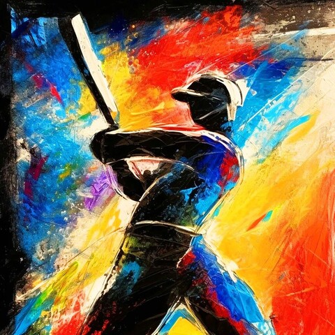 beautiful artwork, abstract, detailed, shadows, baseball player