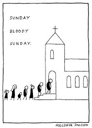 Cartoon by Hugleikur Dagsson inspired by the song Sunday bloody Sunday by U2