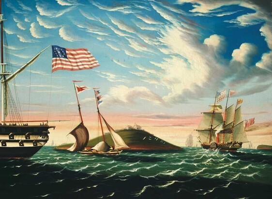 American 19th century flag on a ship