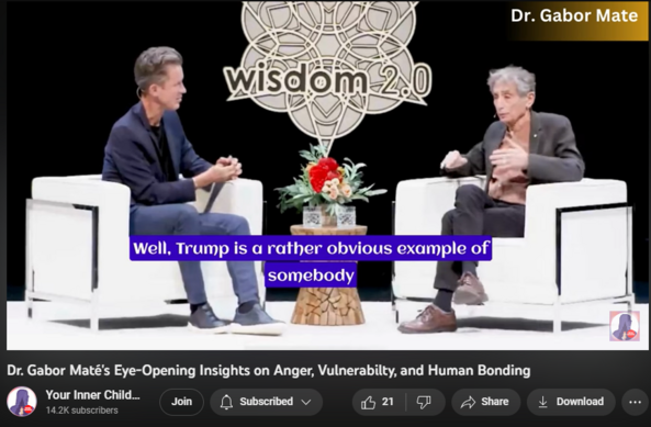246 views  7 Jul 2023  #GaborMaté #Anger #Vulnerability
Inspiring Insights on Anger, Vulnerability, and Human Bonding with Dr. Gabor Mate 

We explore deep into the complexities of anger, vulnerability, and the great skill of connecting with ourselves and others in this engaging video.

🔔If you like my work and you find something helpful from my videos and want to say thanks or encourage me to do more, you can buy me a smoothie!. The smoothie will give me the ‘kick" to work even harder to spread mental awareness and to help people heal their wounded inner child and traumas.

🌺Feel free to buy me a smoothie here : https://www.buymeacoffee.com/kindness05
Thank you in advance!

❣ NEED ONLINE THERAPY?
We connect you with a licensed online therapist: https://onlinetherapy.go2cloud.org/SHEL

💥Online therapy toolbox, including video, phone, and chat therapy sessions. Instant access, wherever you are. Get 20% off right now! https://onlinetherapy.go2cloud.org/SHEL

💖 Who is Dr Gabor Mate?
Dr. Gabor Maté is a retired physician, bestselling author, and well-known speaker who is in high demand for his knowledge of addiction, trauma, stress, and childhood development. He is the author of four best-selling books.

Get Gabor Maté’s books: 
📚The Myth of Normal: https://amzn.to/3UHiUeQ
❤‍🩹Audible Gift Memberships: https://amzn.to/3WZp7Ey