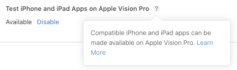 App Store Connect, Test iPhone and iPad Apps on Apple Vision Pro