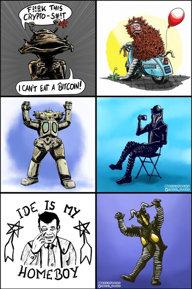 A collage of drawings i did of different ultraman characters
Kanegon, pigmon on a scooter, king joe, Mefilas, Ide and Zetton