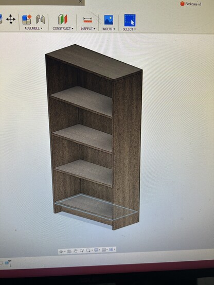 A rended bookshelf in the program fusion 360. 