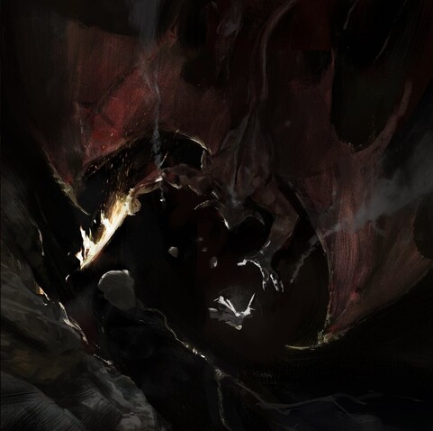 Gandalf battling Durin's Bane while falling off the bridge