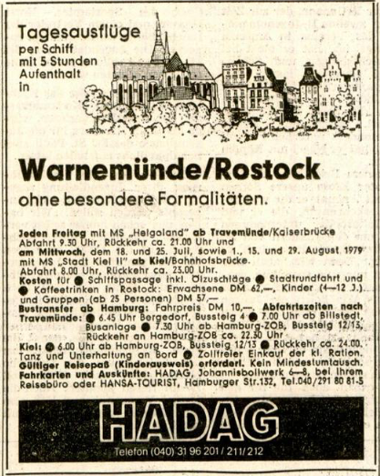 Zeitungsreklame für innerdeutsche Ausflugsfahrten. Natürlich nur von West nach Ost.