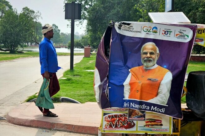 L'ex avenue des rois, devenue avenue du devoir sous Narendra Modi. © Photo Côme Bastin pour Mediapart