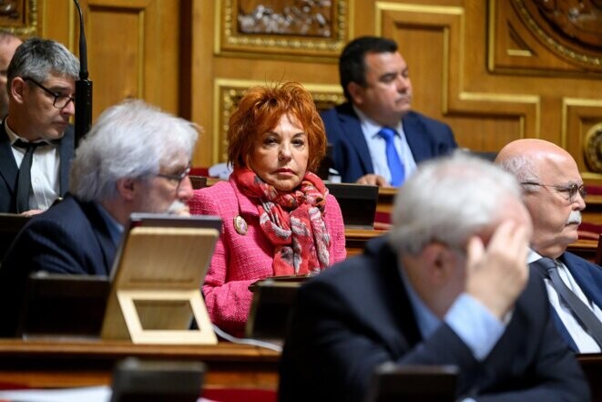 Esther Benbassa au Sénat, le 9 mars 2023. © Photo Jacques Witt / Sipa