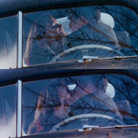 Lee Remick and Montgomery Clift kissing in a car in the 1960 drama “Wild River”.