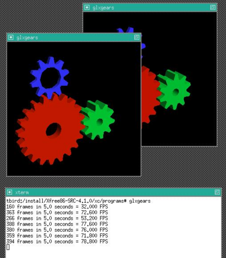 glxgears running in twm