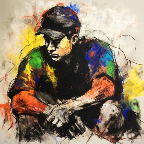 beautiful painting, abstract, detailed, shadows, baseball player