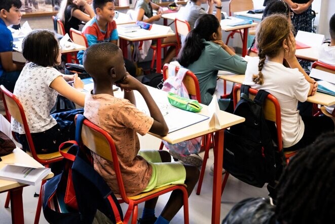 Dans une salle de classe d’un collège de Toulouse en 2022. © Photo Adrien Nowak / Hans Lucas via AFP