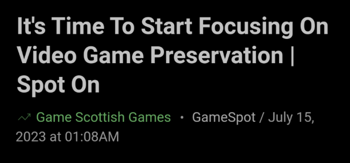 Titular de Gamespot diciendo que es hora de empezar a enfocarse en la preservación de videojuegos
