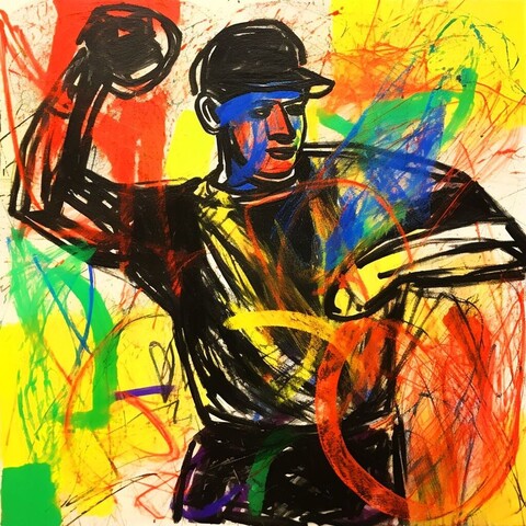 beautiful painting, abstract, detailed, shadows, baseball player