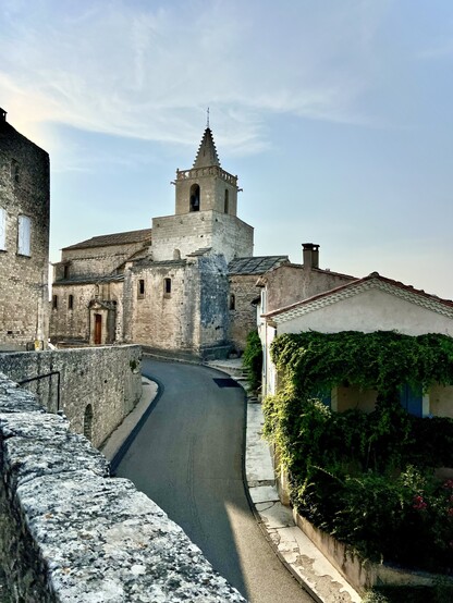 View of the church and the road access to the village 