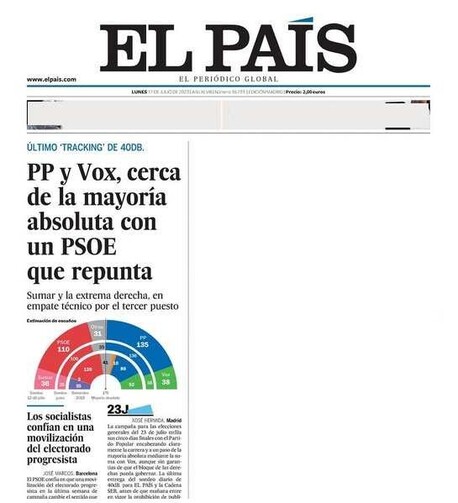 Detalle de la portada del diario "El País", lunes 17 de julio 