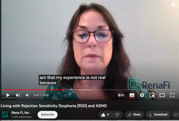 10 views  17 Jul 2023  #adhd #adhdsupport #adhdcoaching
Beth Bardeen joined RenaFi and Melissa Reskof on Conversations with Melissa for a talk about Rejection Sensitive Dysphoria (RSD). People with RSD have the same emotions as neurotypicals, but their emotions are amplified, and they are more sensitive to rejection in many different forms.
This excerpt touches on that sensitivity, and illuminates how even our medical doctors struggle with treating RSD sufferers. 
#adhd #adhdsupport #adhdcoaching #adhdemotions

Conversations with Melissa is RenaFi's weekly free webinar series. Visitors who attend live pay nothing, and can have their questions and concerns addressed during the webinar.

To be notified of upcoming events, click here to sign up: https://bit.ly/3MOk7jw

 For those who can't make it live, this video (and all CWM video webinars) are available in full length to RenaFi members. Sign up for our ADHD community, and enjoy such offerings as The ADHD Book Club, courses on finance that are geared toward ADHD's special challenges like: 
Organizing for Your ADHD Life,
Impulsivity
Social Skills and Boundaries
Effective Strategies for ADHD Management 
The ADHD Tax 
and many more...