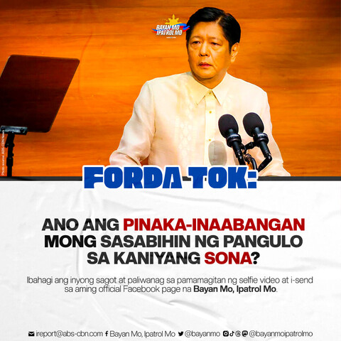Text reads: Ano ang pinaka-inaabangan mong sasabihin ng pangulo sa kaniyang SONA?