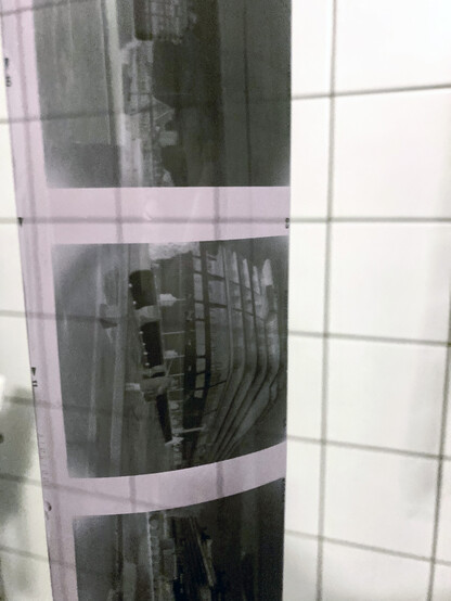 Film negatives hanging out to dry.