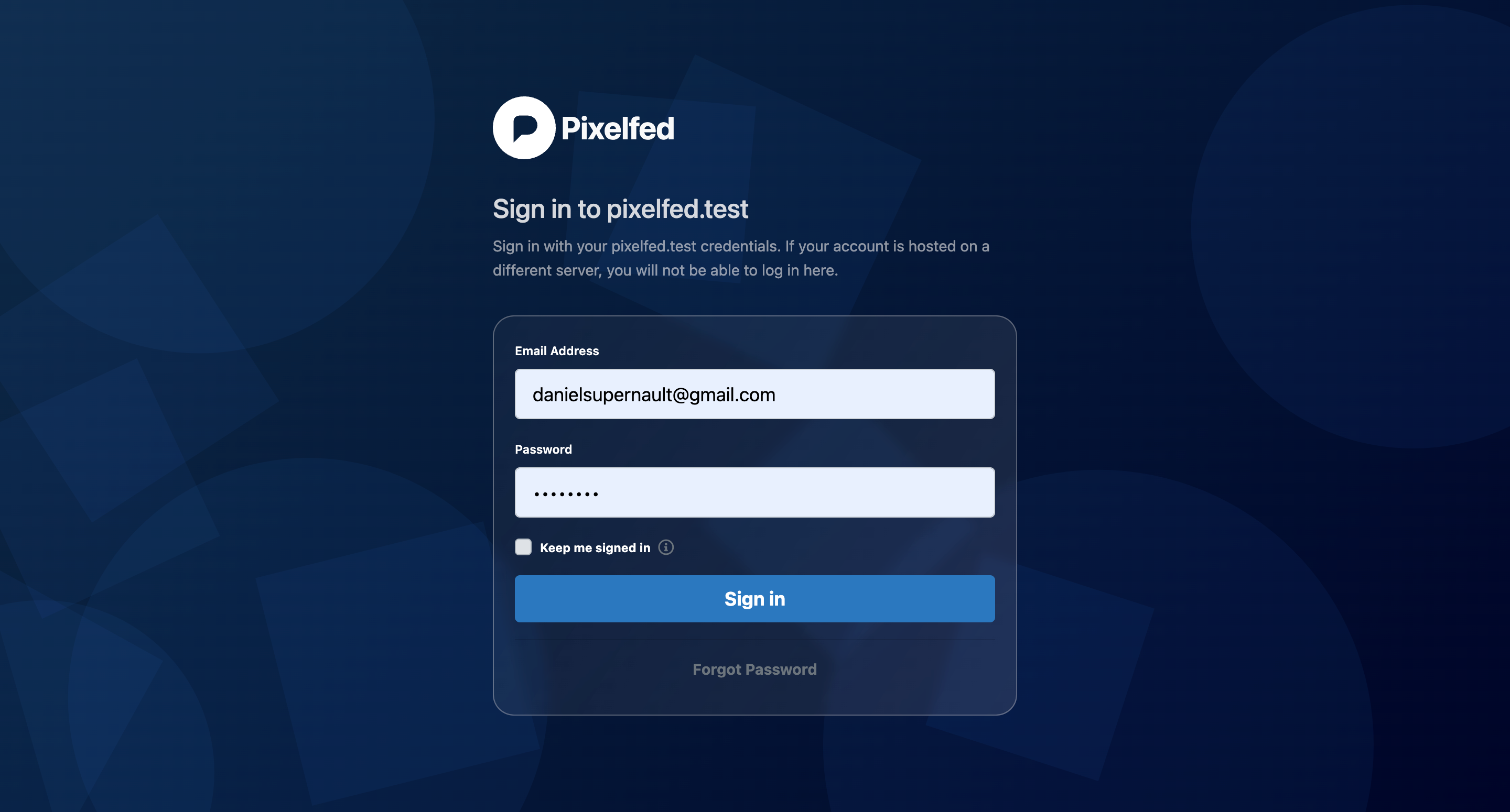 Pixelfed login v2 design