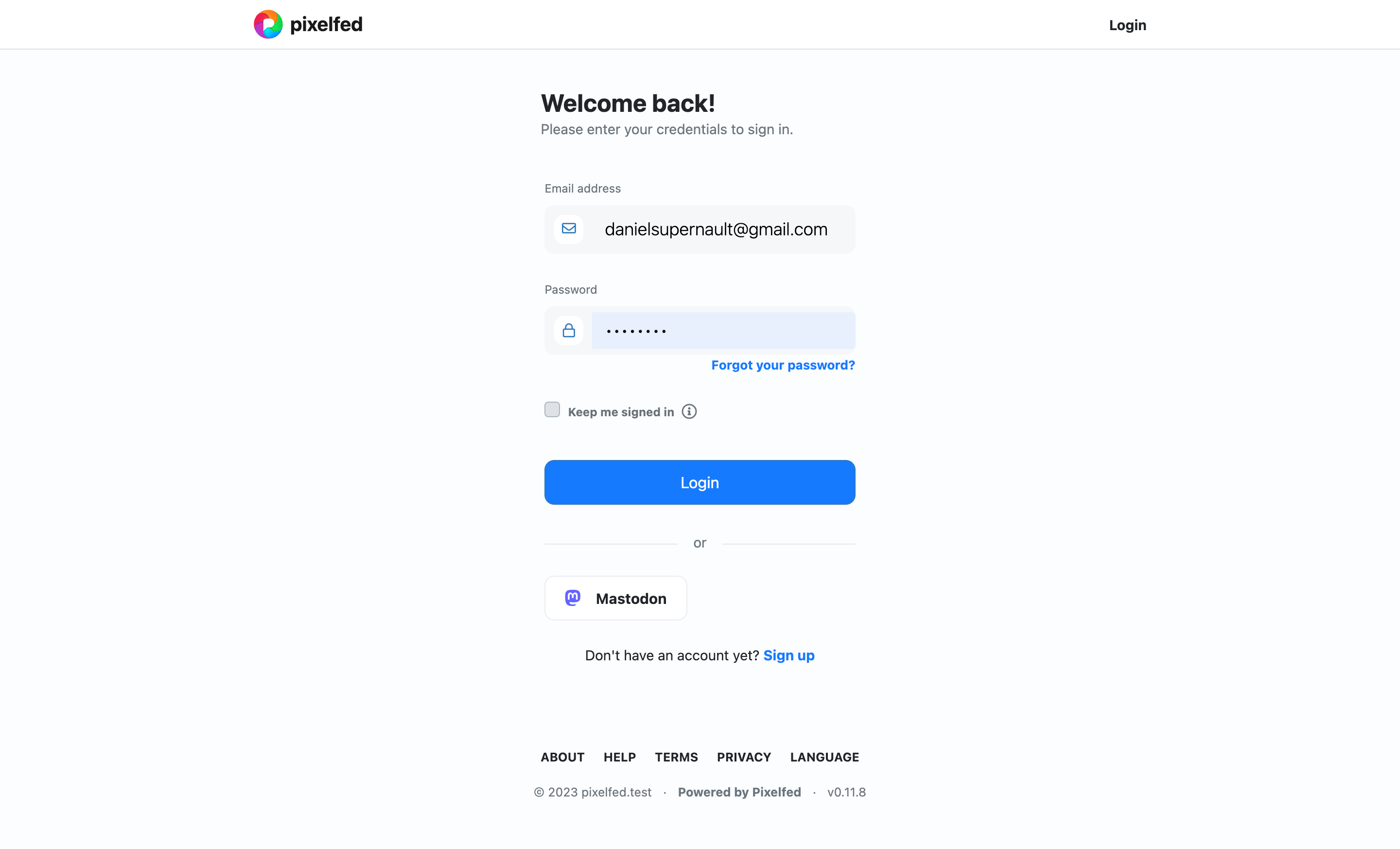 Pixelfed login v3 design