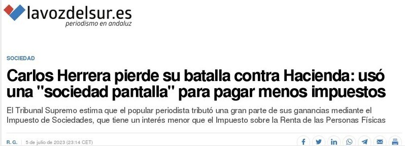 Carlos Herrera pierde pleito con Hacienda Titulares La Voz Del Sur 2023 Jul.05
