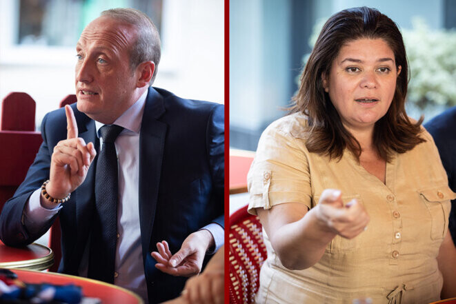 Laurent Marcangeli et Raquel Garrido, le 18 juillet 2023 à Paris © Photo Sébastien Calvet / Mediapart