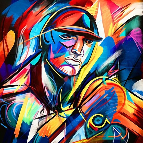 beautiful painting, abstract, detailed, shadows, baseball player