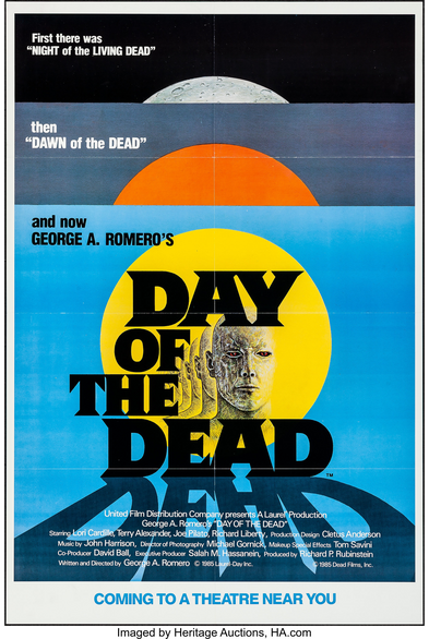 Poster art for Day of the Dead.

A zombie head is pictured in front of a sun.