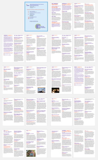 Image of a large printed program full of many conference session topics