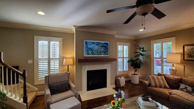 Samsung Frame TV we wired and installed over a fireplace. Frame TVs are one of my favorites.